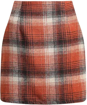 Pencil Skirts for Women Plaid Soft Casual High Waisted Skirt Cotton Linen Slim-Fit Warp Sexy Skirt Tummy Work Skirt