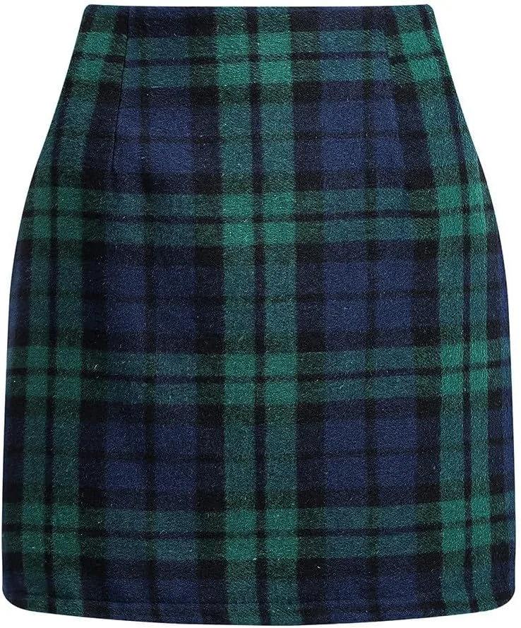 Pencil Skirts for Women Plaid Soft Casual High Waisted Skirt Cotton Linen Slim-Fit Warp Sexy Skirt Tummy Work Skirt