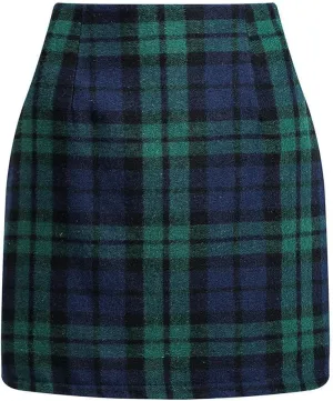 Pencil Skirts for Women Plaid Soft Casual High Waisted Skirt Cotton Linen Slim-Fit Warp Sexy Skirt Tummy Work Skirt