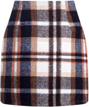 Pencil Skirts for Women Plaid Soft Casual High Waisted Skirt Cotton Linen Slim-Fit Warp Sexy Skirt Tummy Work Skirt