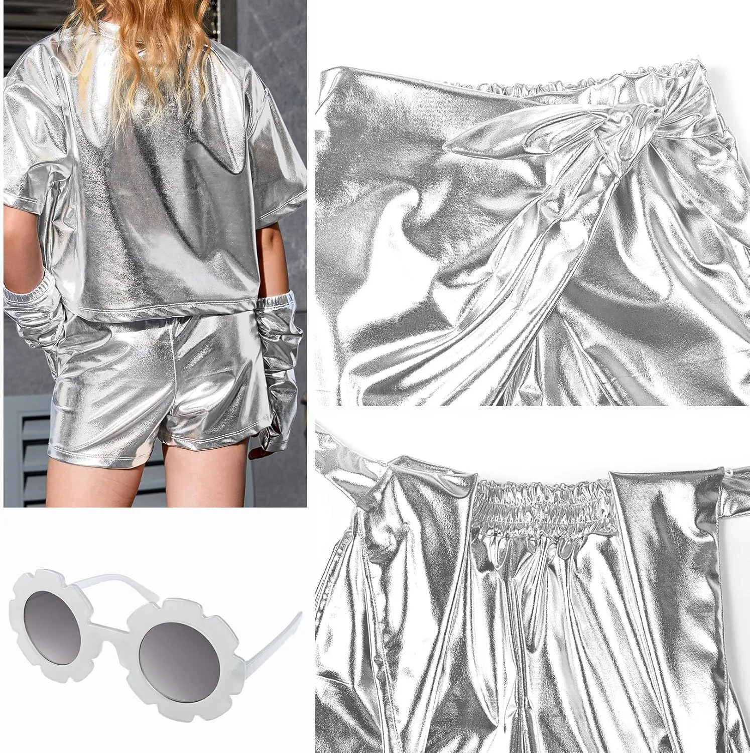 Perfashion Girls' Metallic Skorts Sparkly Shorts with Sunglasses Dancing Skirt 4-13 Years