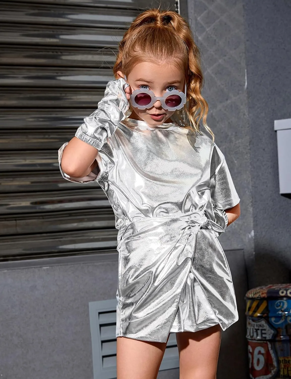 Perfashion Girls' Metallic Skorts Sparkly Shorts with Sunglasses Dancing Skirt 4-13 Years