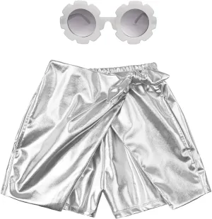 Perfashion Girls' Metallic Skorts Sparkly Shorts with Sunglasses Dancing Skirt 4-13 Years