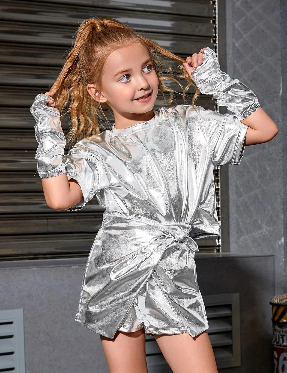 Perfashion Girls' Metallic Skorts Sparkly Shorts with Sunglasses Dancing Skirt 4-13 Years