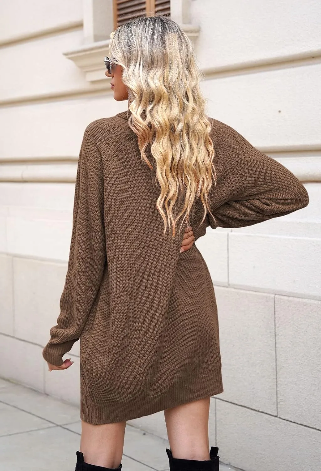 Pink Queen Women's Loose Turtleneck Oversize Long Pullover Sweater Dress