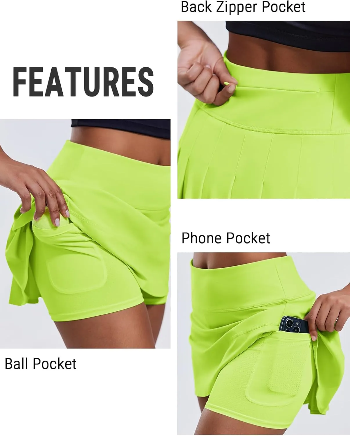 PINSPARK Pleated Tennis Skirts for Women with Short Pockets High Waisted Athletic Golf Skort Workout Pickleball Mini Skirt