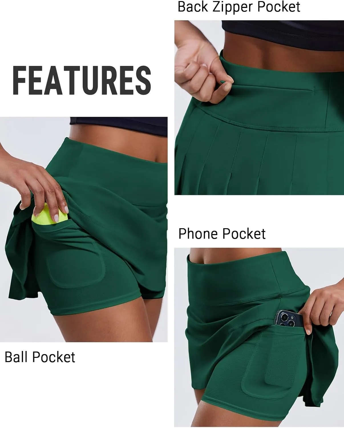 PINSPARK Pleated Tennis Skirts for Women with Short Pockets High Waisted Athletic Golf Skort Workout Pickleball Mini Skirt