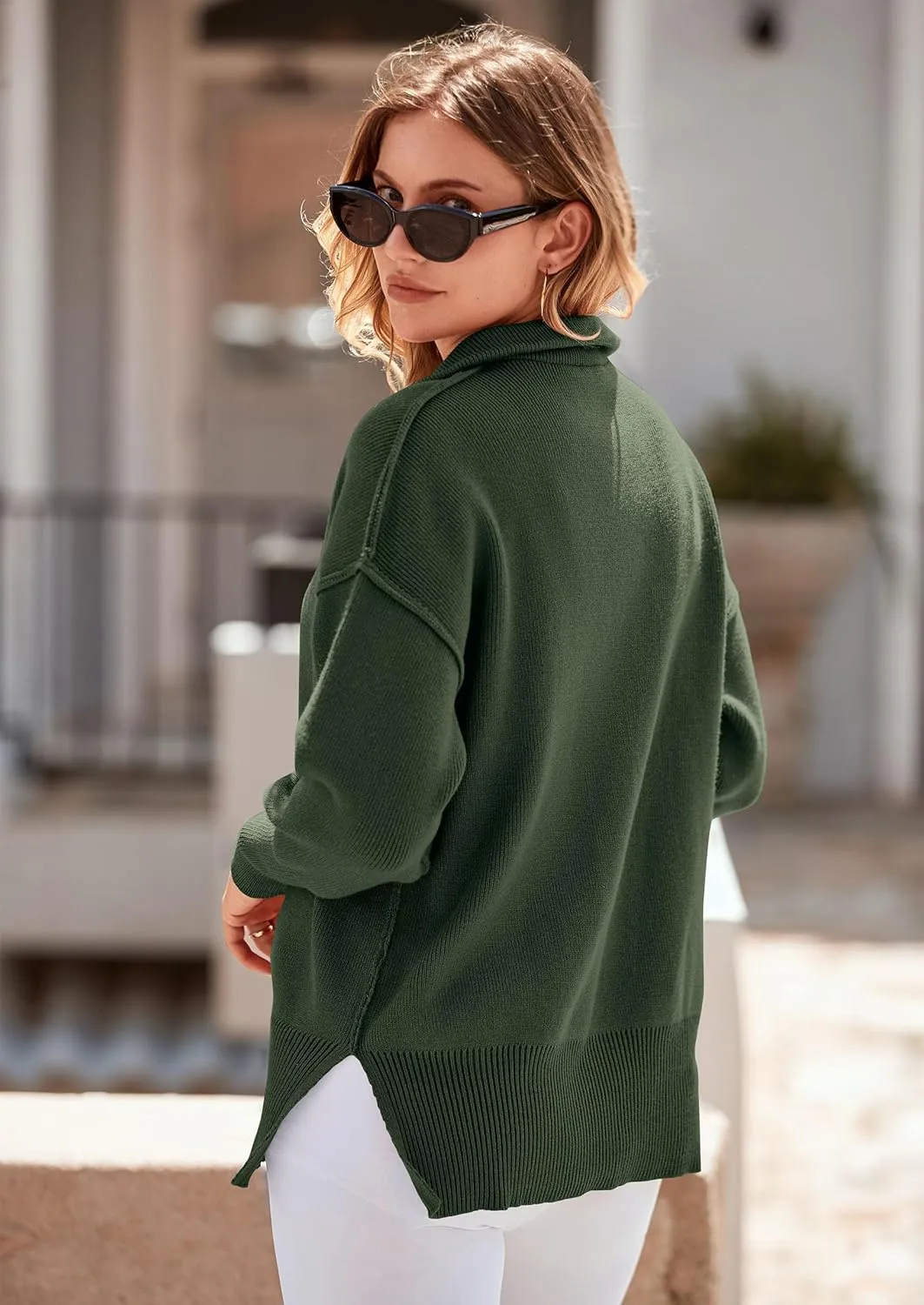 PRETTYGARDEN Women's Fall Pullover Oversized Sweaters Casual Long Sleeve Zip Up Lapel V Neck Knitted Winter Tops