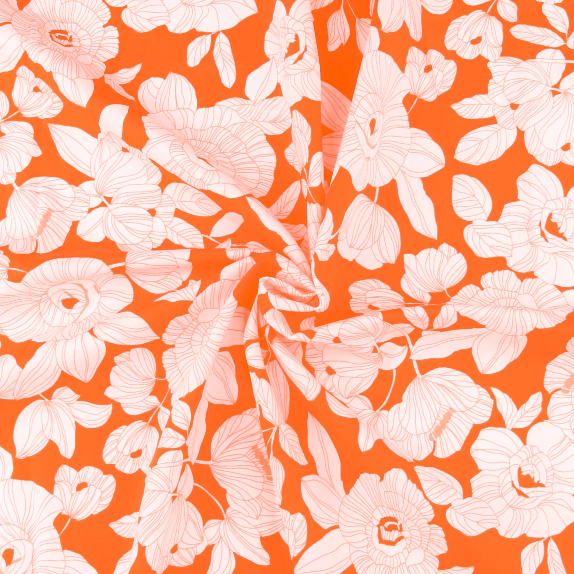 Printed Stretch Poplin - NORA - 009 - Orange