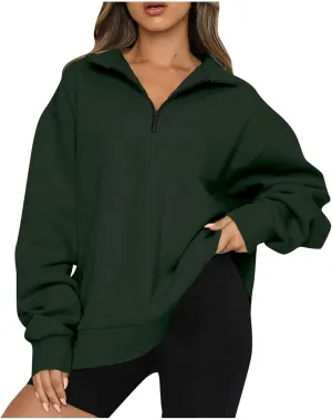 Quarter Zip Pullover for Women Fall Long Sleeve Sweaters Drop Shoulder Y2k Half Zip Blouses Casual Sweatshirt