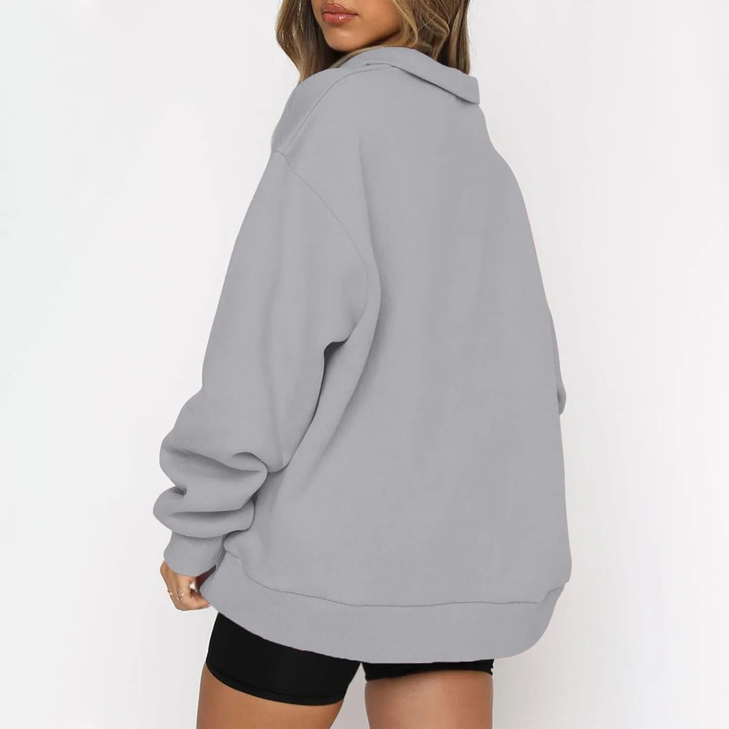 Quarter Zip Pullover for Women Fall Long Sleeve Sweaters Drop Shoulder Y2k Half Zip Blouses Casual Sweatshirt