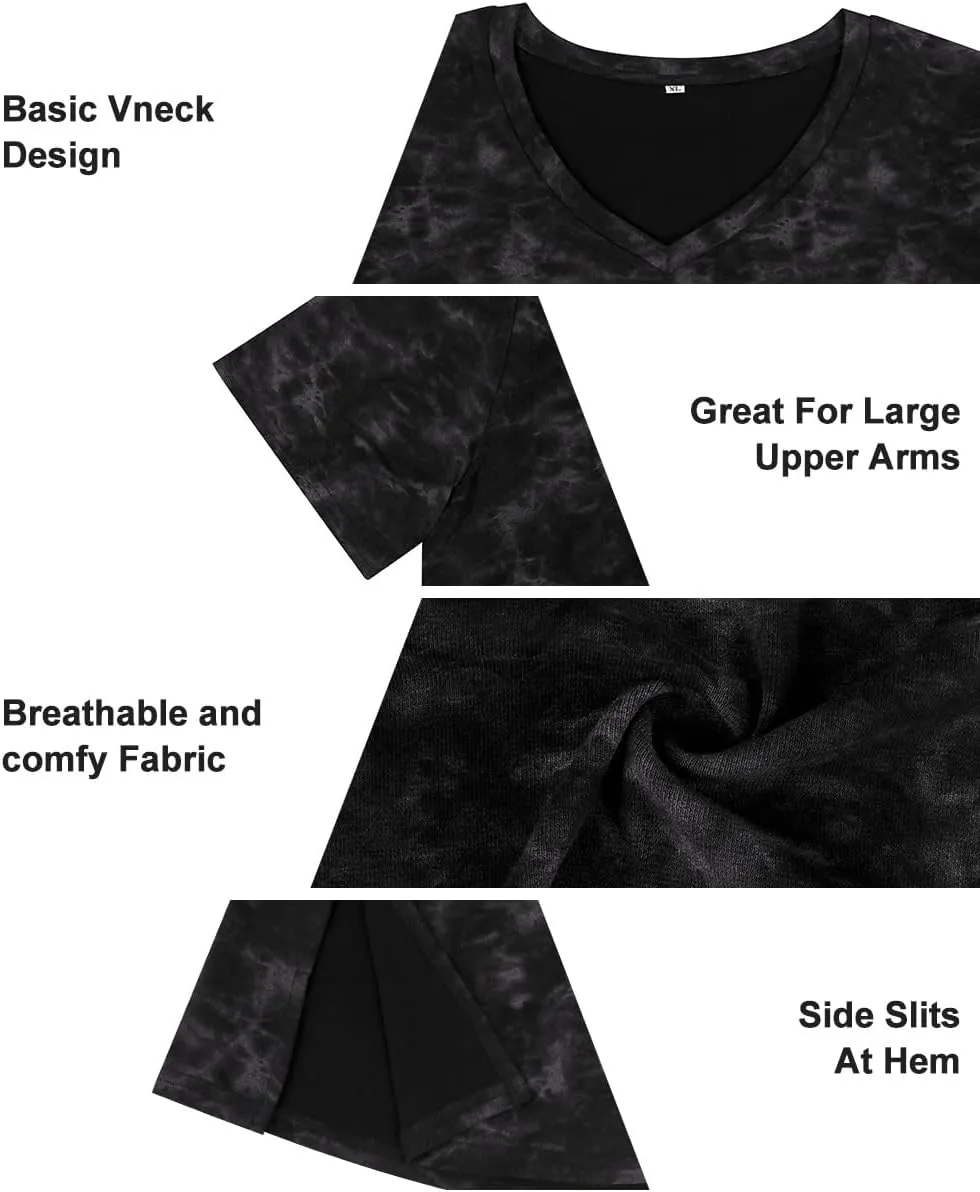 RITERA Plus Size Tops for Women Oversized Summer Basic V Neck Short Sleeve Henley Shirt Casual Tunic Shirts XL-5XL