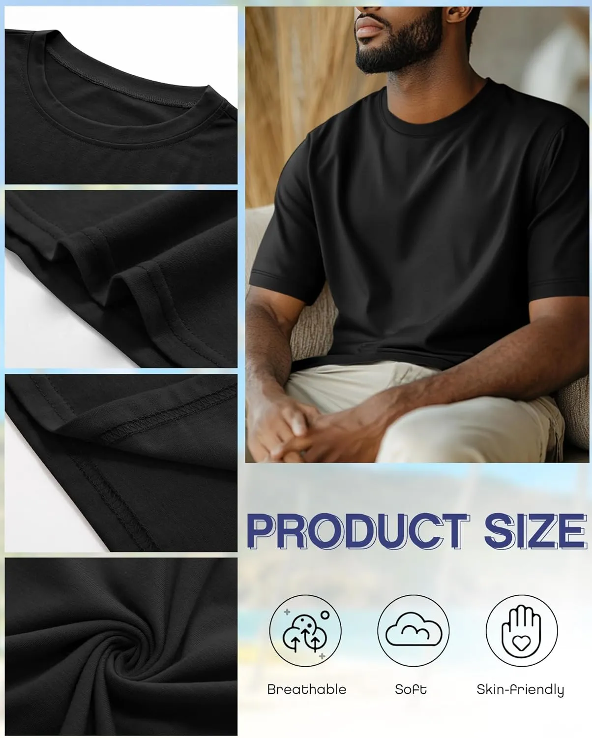 Riyiper 3 Pack Men's Big and Tall Shirts Half Sleeve Cotton Tee Crew Neck Elbow Length Top Casual Loose Fit T Shirts