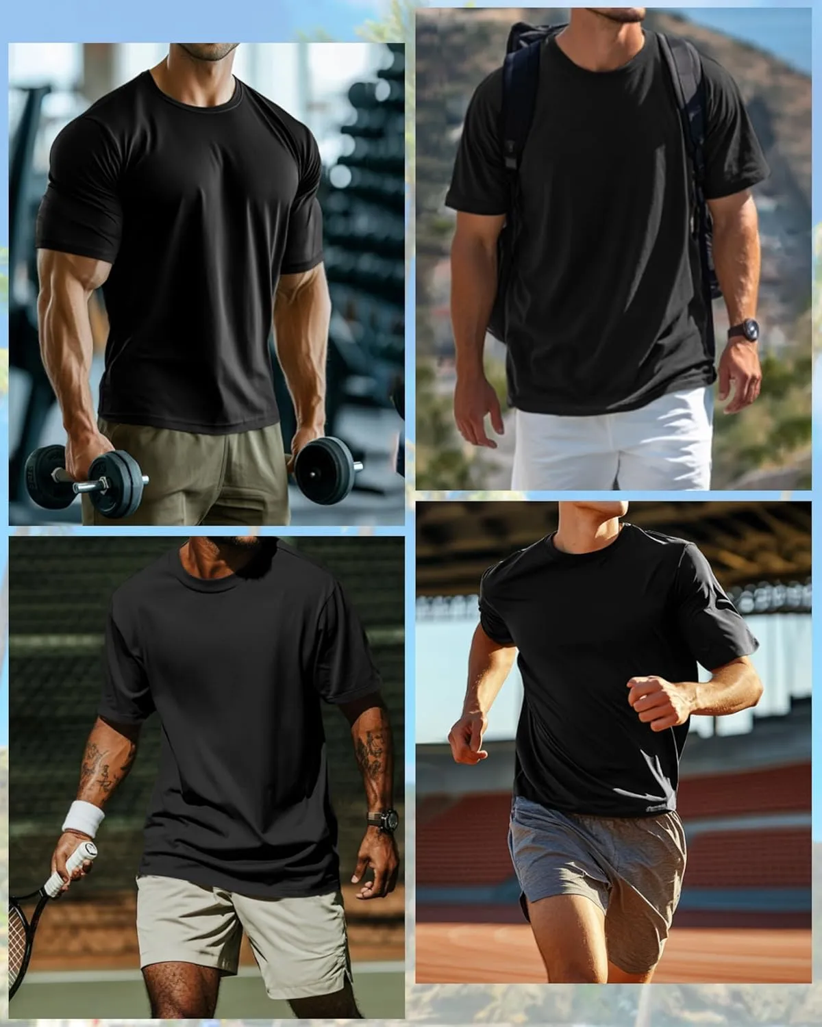 Riyiper 3 Pack Men's Big and Tall Shirts Half Sleeve Cotton Tee Crew Neck Elbow Length Top Casual Loose Fit T Shirts