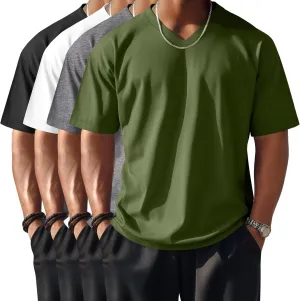 Riyiper 4 Pack Men's Big and Tall V Neck T-Shirts, Raglan Short Sleeve 30% Cotton Oversized Top Casual Summer Basic Tee