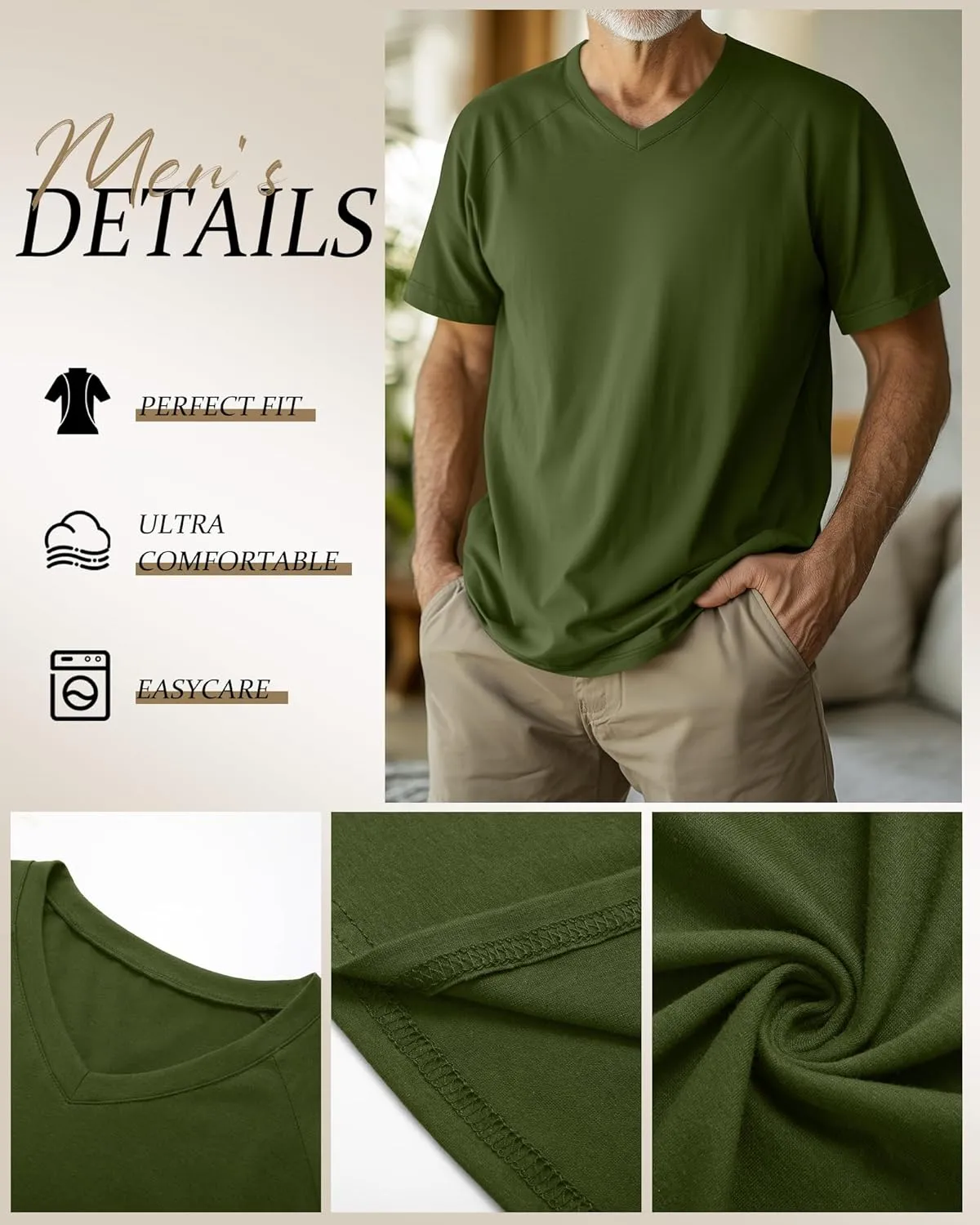 Riyiper 4 Pack Men's Big and Tall V Neck T-Shirts, Raglan Short Sleeve 30% Cotton Oversized Top Casual Summer Basic Tee