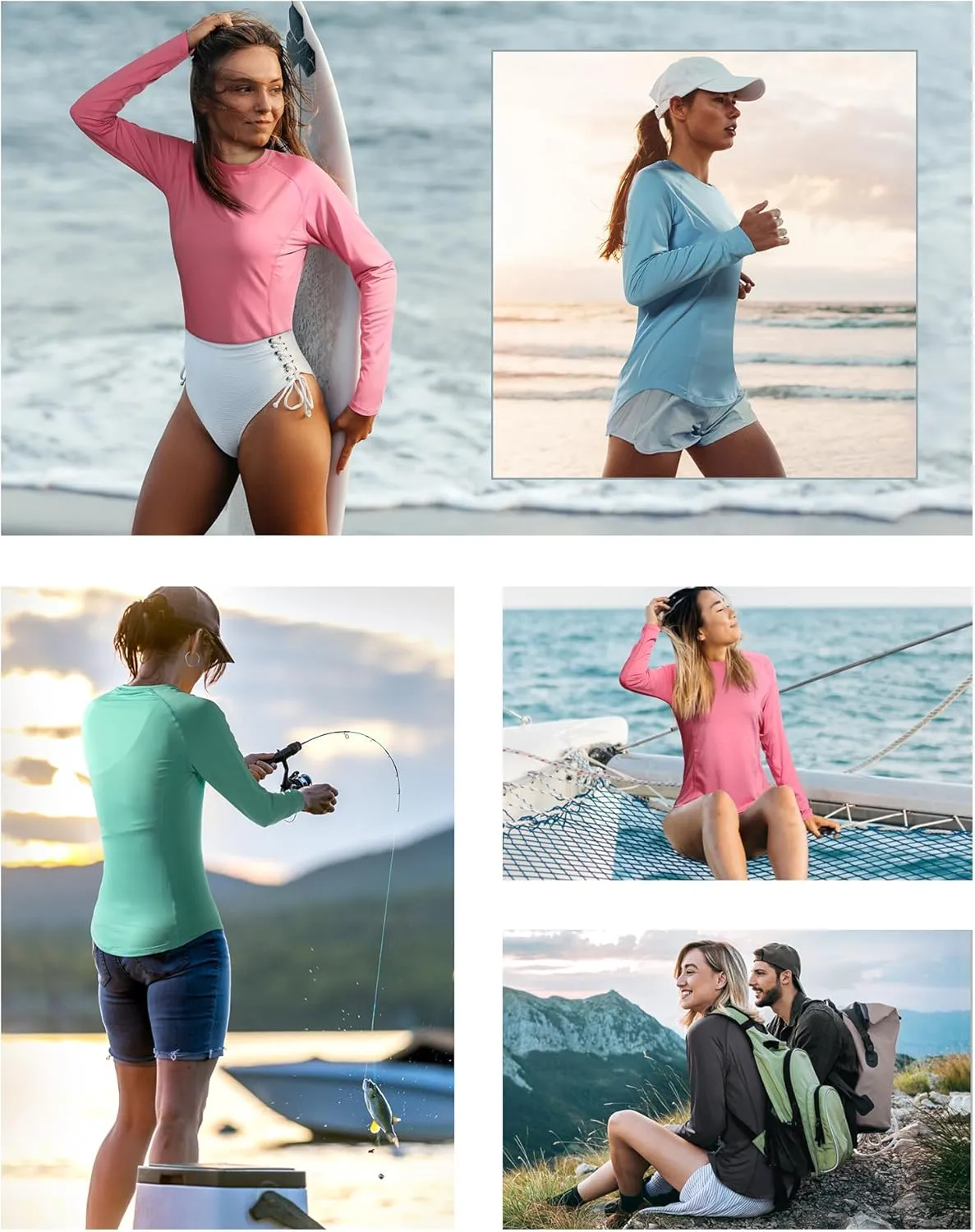 Roadbox Women's Long Sleeve UV Sun Shirts UPF 50  Workout Swim Rash Guard Tops