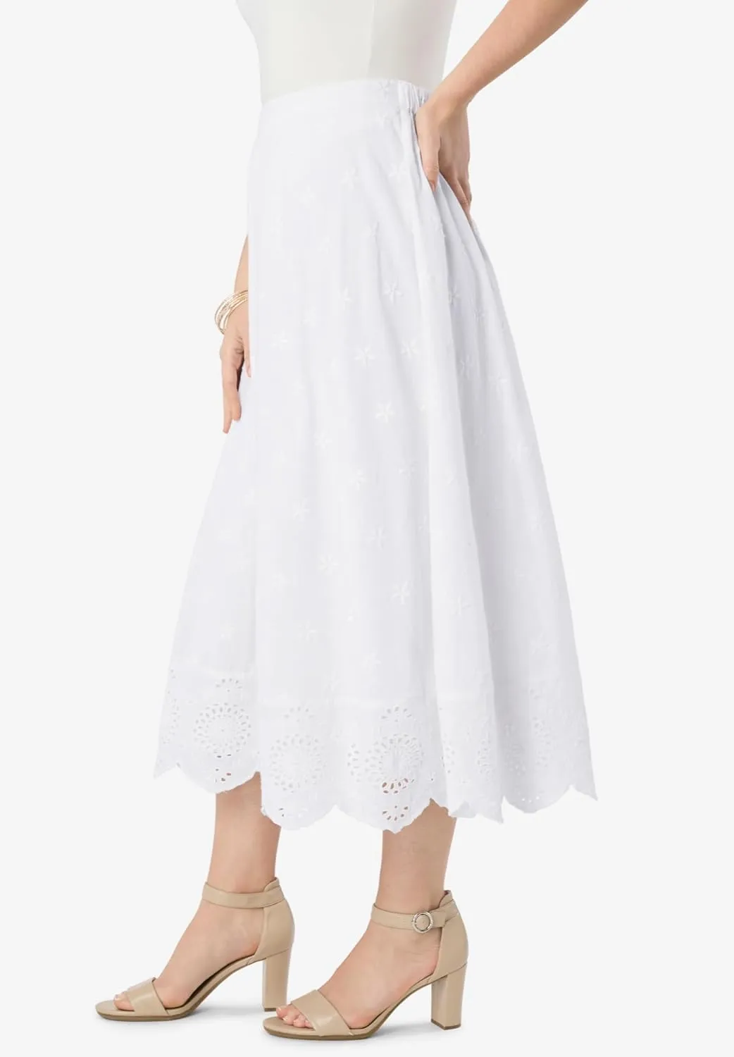 Roaman's Women's Plus Size Eyelet Midi Skirt