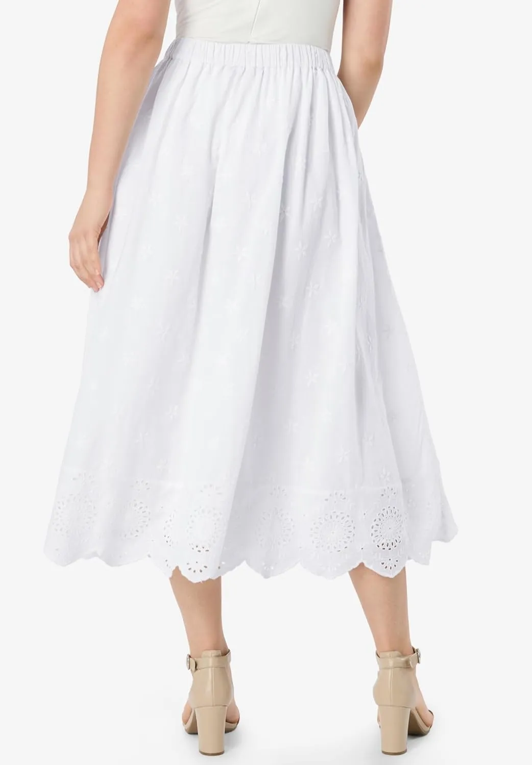 Roaman's Women's Plus Size Eyelet Midi Skirt