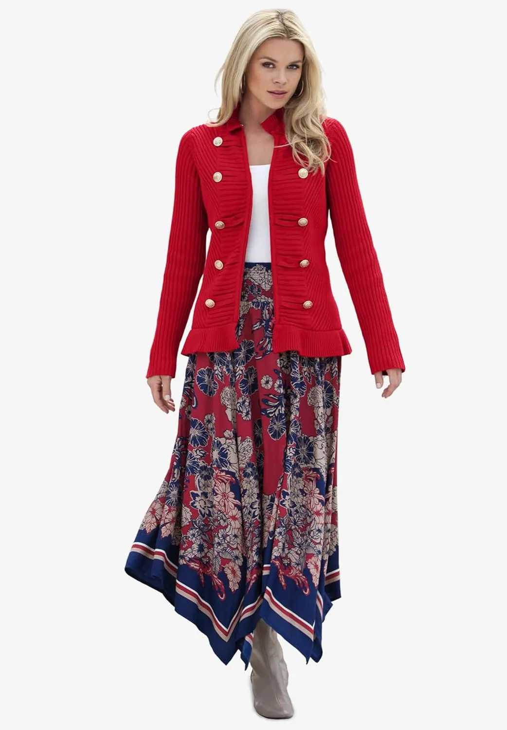 Roaman's Women's Plus Size Military Cardigan Sweater