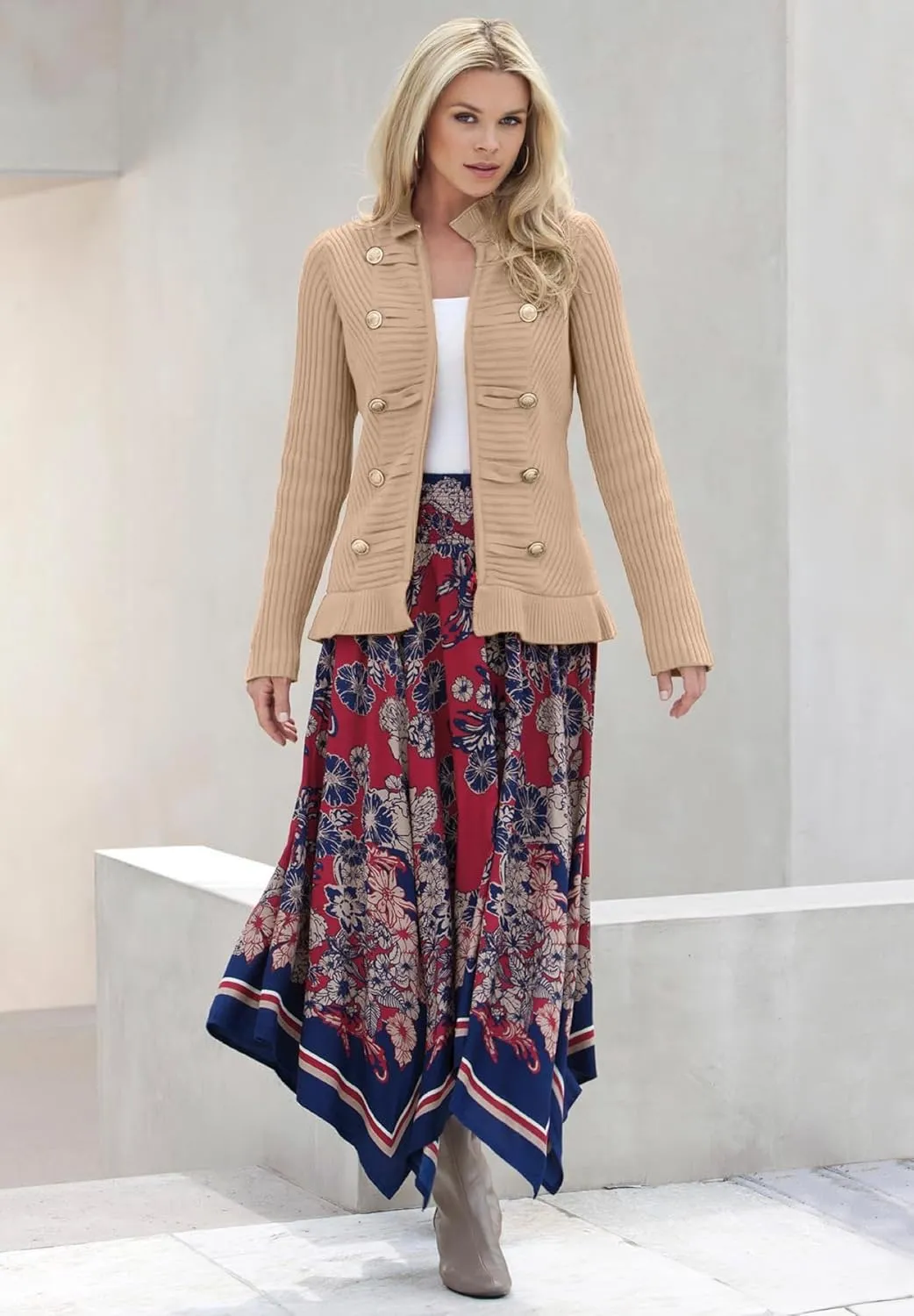 Roaman's Women's Plus Size Military Cardigan Sweater