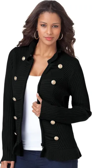 Roaman's Women's Plus Size Military Cardigan Sweater