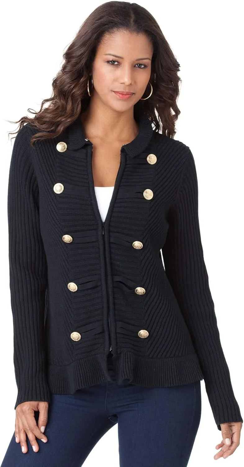 Roaman's Women's Plus Size Military Cardigan Sweater