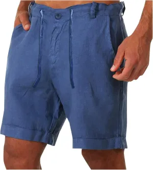 RTRDE Men's Shorts Fashion Cotton Linen Casual Pants Buttons Lacing Waist Pockets Short Pants Shorts