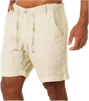 RTRDE Men's Shorts Fashion Cotton Linen Casual Pants Buttons Lacing Waist Pockets Short Pants Shorts
