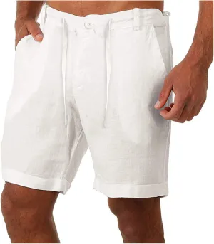 RTRDE Men's Shorts Fashion Cotton Linen Casual Pants Buttons Lacing Waist Pockets Short Pants Shorts