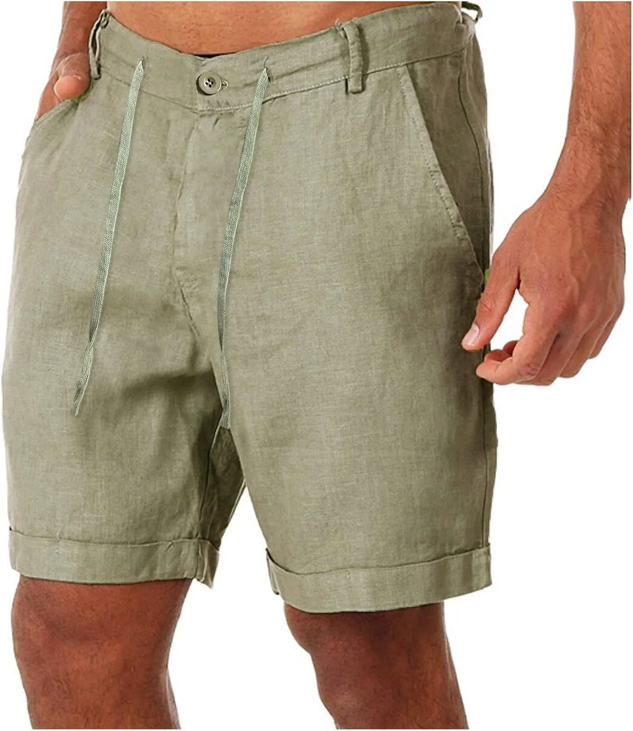 RTRDE Men's Shorts Fashion Cotton Linen Casual Pants Buttons Lacing Waist Pockets Short Pants Shorts