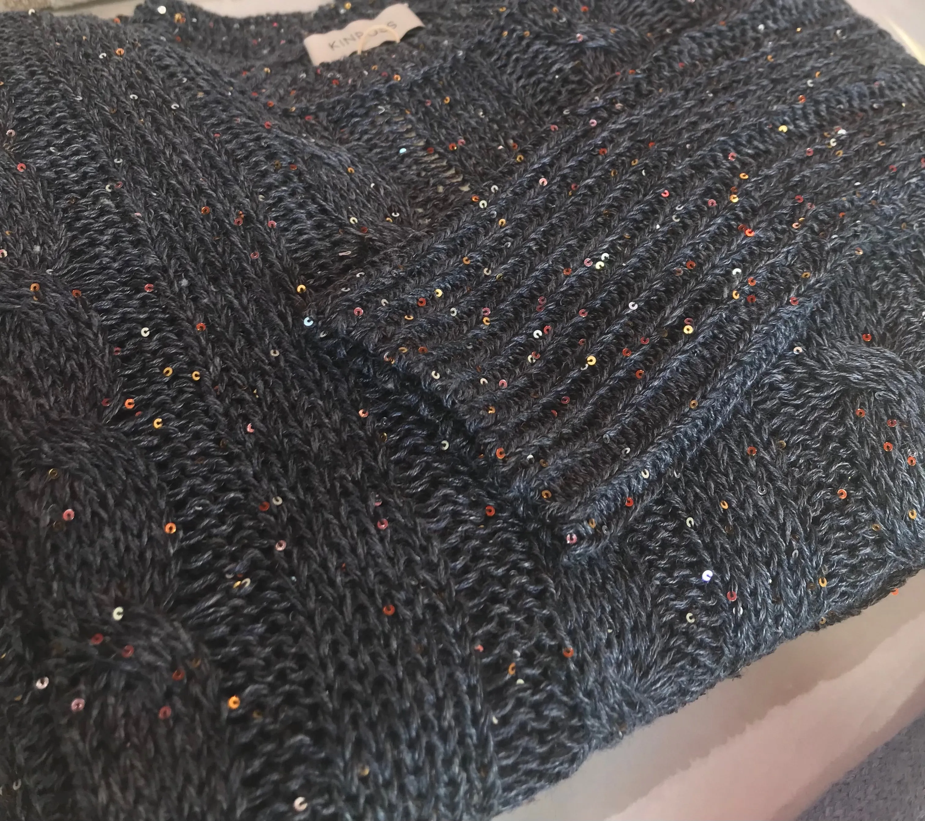 Sequin Cable Crew Sweater