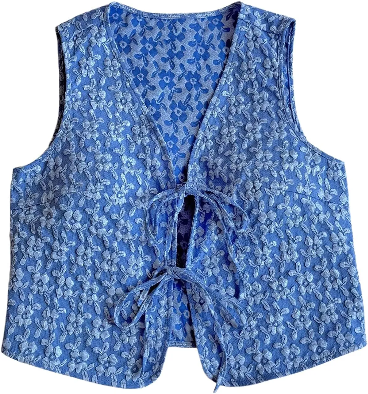 SHENHE Women's Tie Front Textured Floral Tank Top V Neck Sleeveless Casual Boho Vest