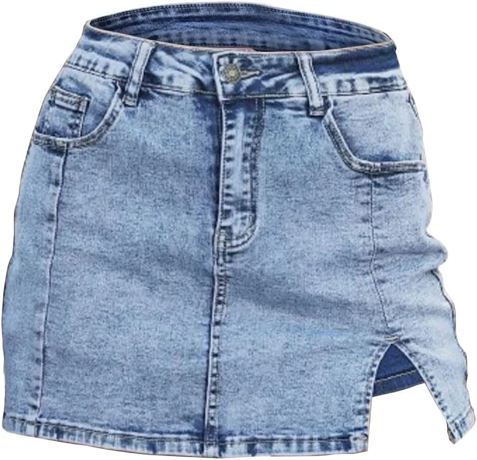 Skorts Bloomy Skorts Woman High Waisted Casual Stretchy Denim Skirt Side Split Skirts