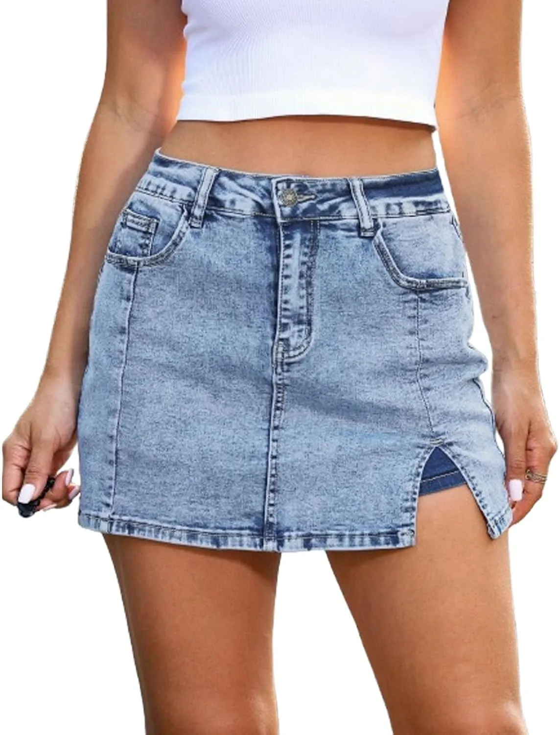 Skorts Bloomy Skorts Woman High Waisted Casual Stretchy Denim Skirt Side Split Skirts