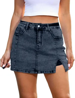 Skorts Bloomy Skorts Woman High Waisted Casual Stretchy Denim Skirt Side Split Skirts