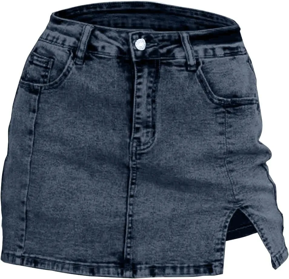 Skorts Bloomy Skorts Woman High Waisted Casual Stretchy Denim Skirt Side Split Skirts