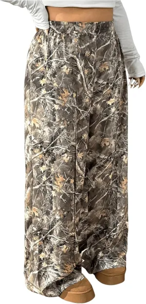 SOLY HUX Women's Plus Size Camo Pants High Waisted Wide Leg Casual Baggy Sweatpants Streewear