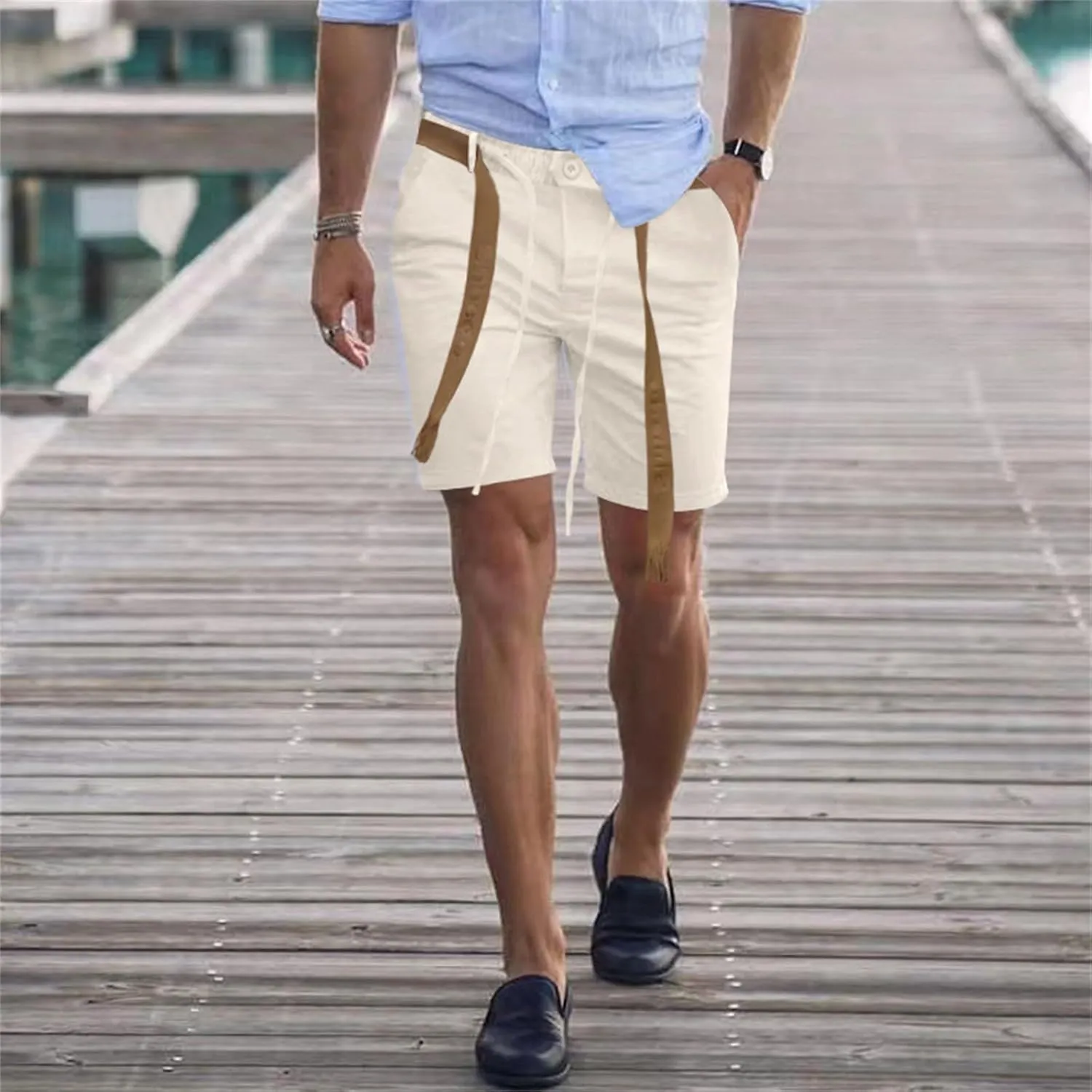 Summer Chino Shorts for Mens Fashion 2024 Solid Hipster Short Soft Casual Lace Up Short Pants with Pockets Slim Fit Shorts