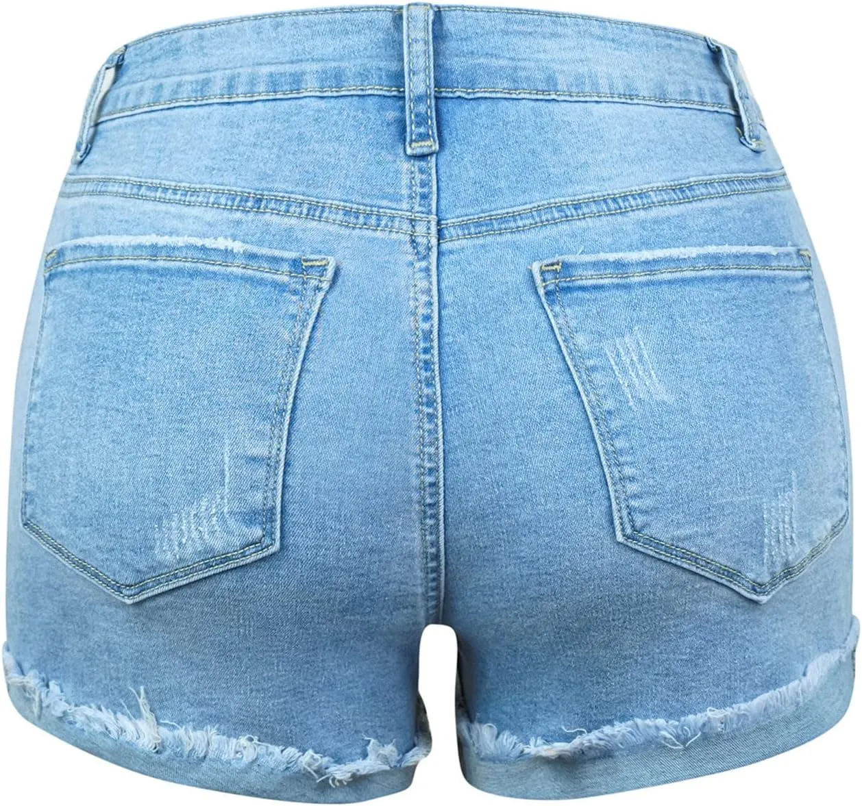 Summer Women High Waisted Jean Shorts Skinny Stretchy Denim Shorts Frayed Raw Hem Distressed Ripped Short Jeans
