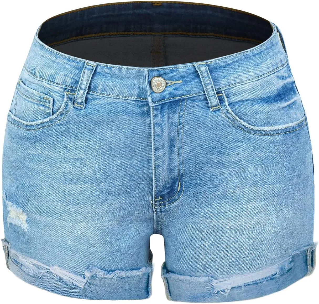 Summer Women High Waisted Jean Shorts Skinny Stretchy Denim Shorts Frayed Raw Hem Distressed Ripped Short Jeans