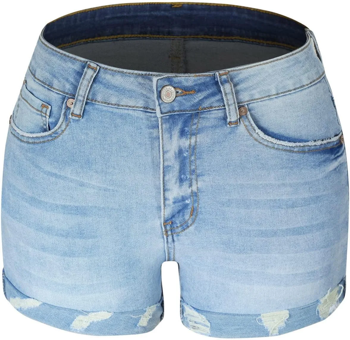Summer Women High Waisted Jean Shorts Skinny Stretchy Denim Shorts Frayed Raw Hem Distressed Ripped Short Jeans