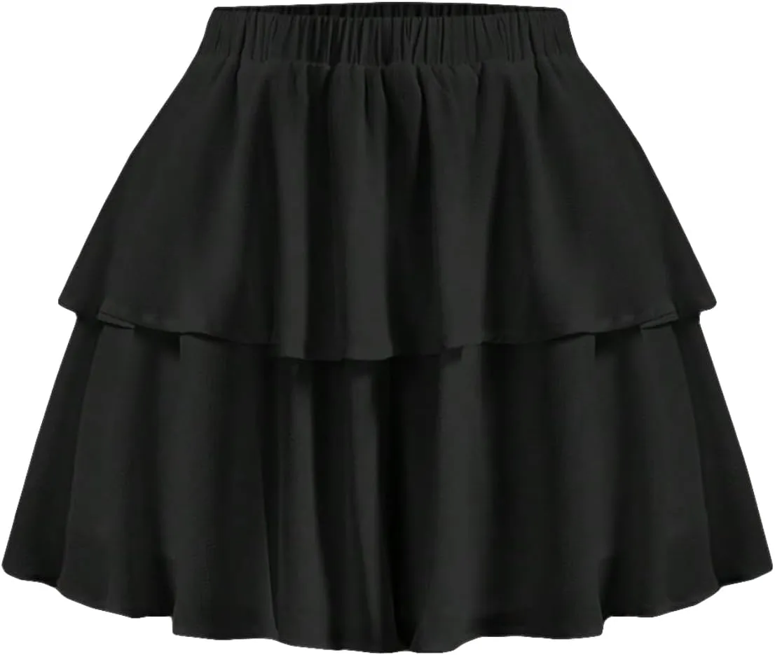 SweatyRocks Women's Ruffle Layered Shorts Wide Leg High Waisted Going Out Skorts