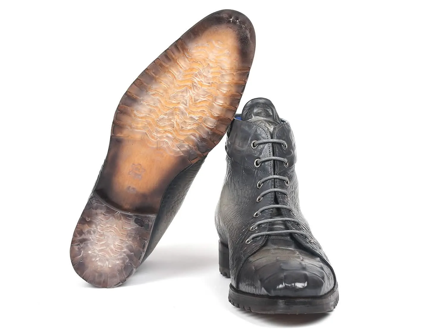Tailored Gray Crocodile Leather Boots for Men by Paul Parkman