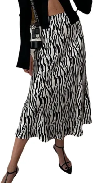 THLAI Womens Skirt Midi Skirt Print A-Line Long Skirts Spring Summer Skirt High Waist Fishtail Skirt
