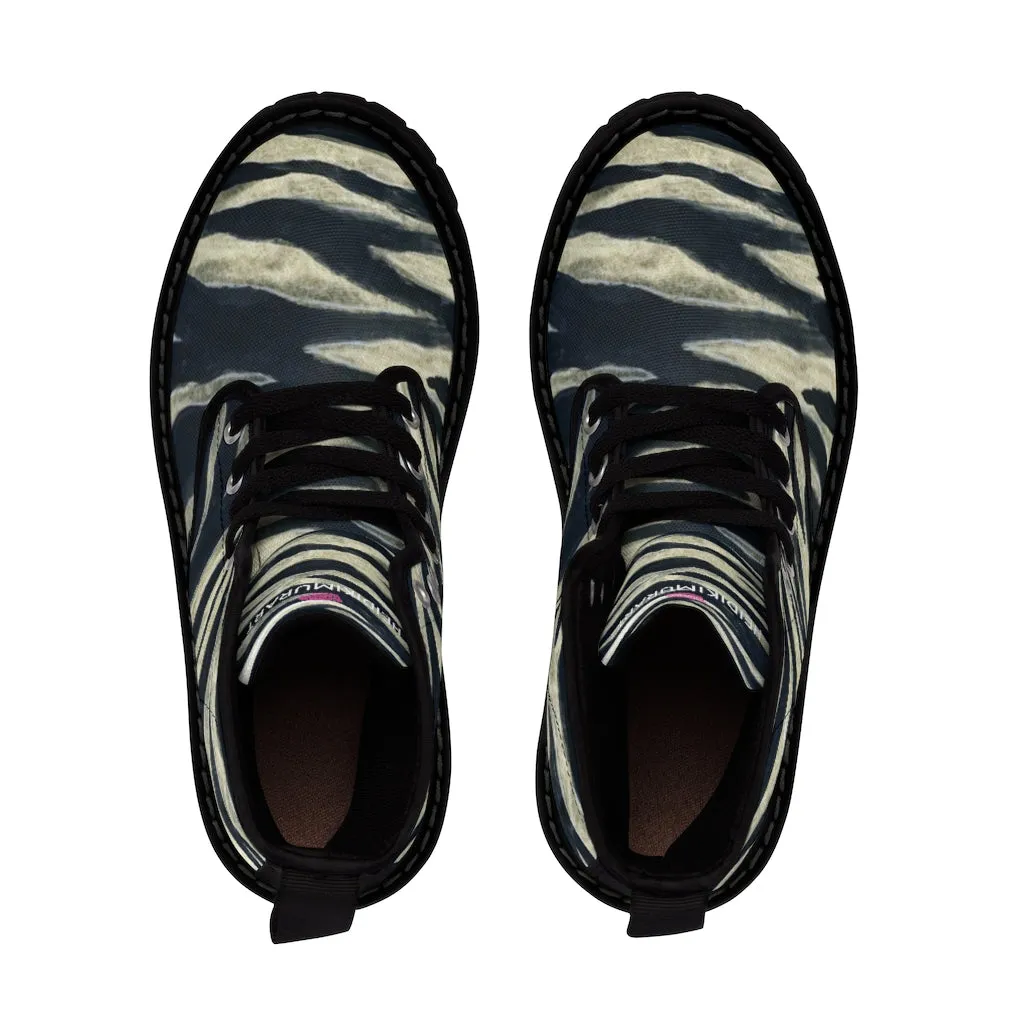 Tiger Striped Women's Boots, Animal Print Best Designer Premium Fashion Laced-up Boots For Ladies