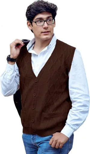 TINKUY Peru Mens Alpaca Wool V Neck Argyle Cardigan Vest, S-4XL