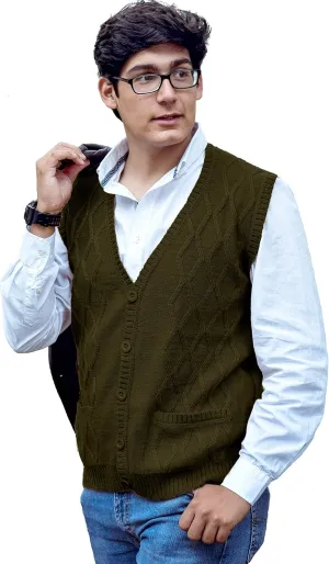TINKUY Peru Mens Alpaca Wool V Neck Argyle Cardigan Vest, S-4XL