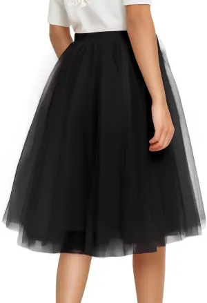 Tulle Skirts for Women Midi Skorts Elastic High Waisted Layered A Line Skirt Tutu Skirt for Prom Party