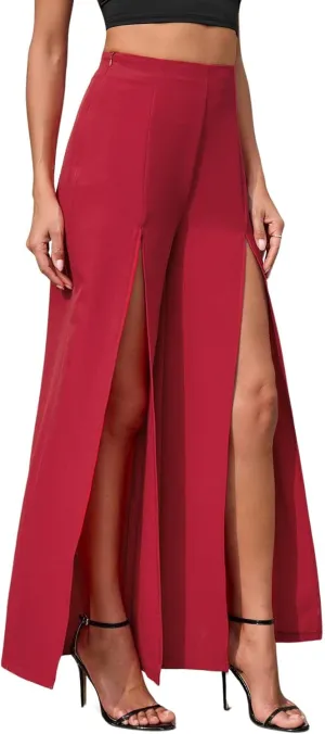 utcoco Women's Wide Leg Pants Trendy Thigh Split Palazzo Loose High Waist Trousers